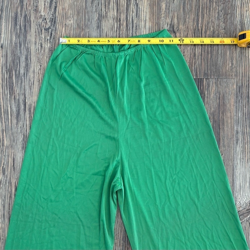 Vtg Gluvtex Wide Leg Slip Pants Size 34 Green Rayon Jersey Undergarment Pajamas - Picture 6 of 10
